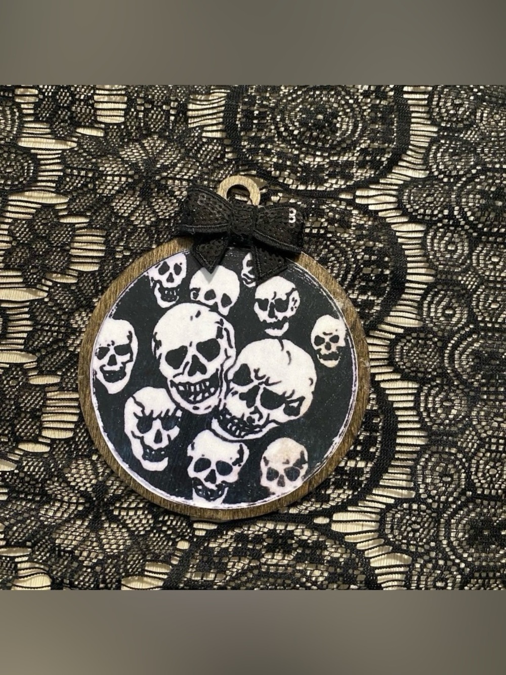 Skull wooden ornament
